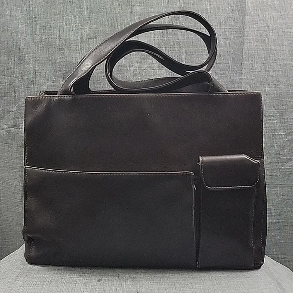 Wilson's Women's Dark Brown Leather Office Tote shoulder Bag Briefcase '90s Y2K